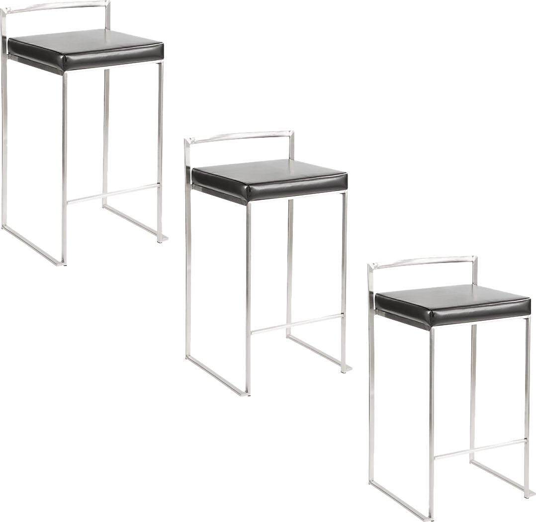 Birdlake IV Black Counter Height Stool, Set of 3