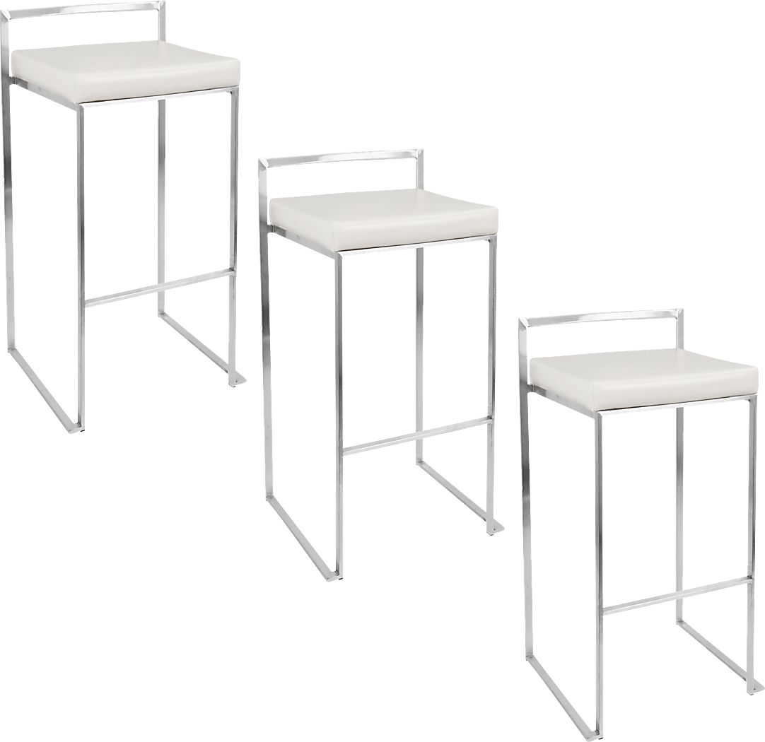 Birdlake IV White Barstool, Set of 3