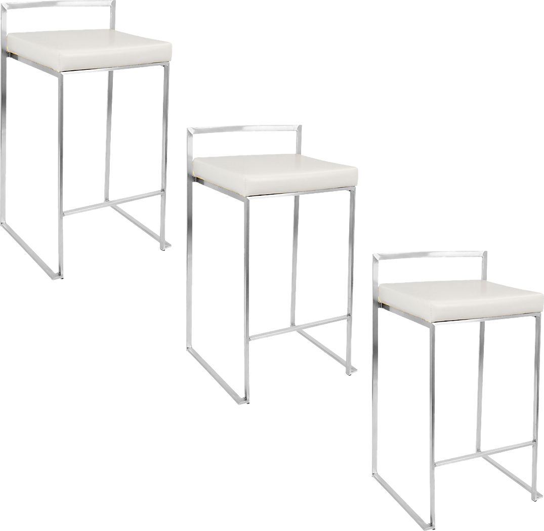 Birdlake IV White Counter Height Stool, Set of 3