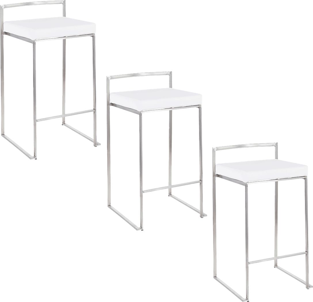 Birdlake IX White Counter Height Stool, Set of 3