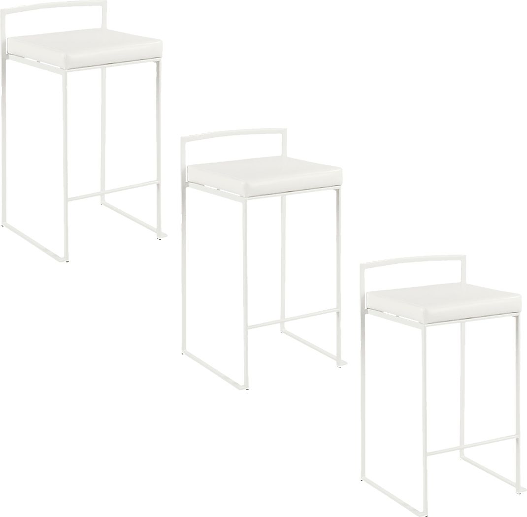 Birdlake V White Counter Height Stool, Set of 3