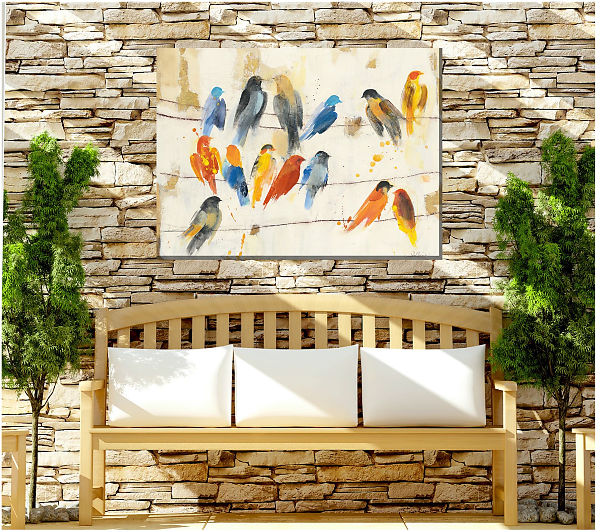Birds On Wire Cream Indoor/Outdoor Wall Art - Image 2