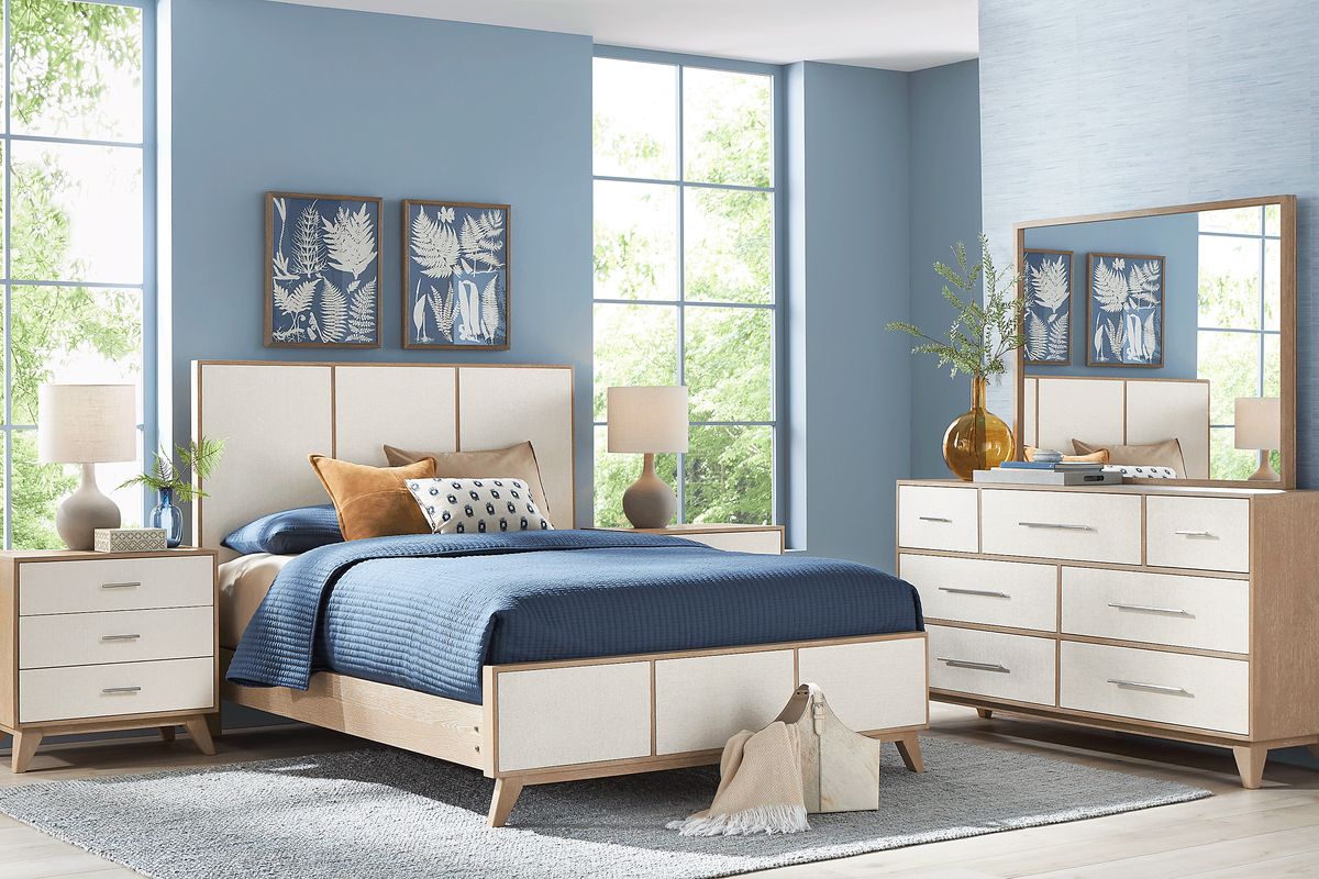 Biscayne 5 Pc Natural Light Wood Queen Bedroom Set With Dresser, Mirror ...