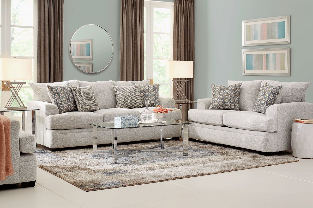 Blair Park 7 Pc Beige Chenille Fabric Living Room Set With Sofa ...