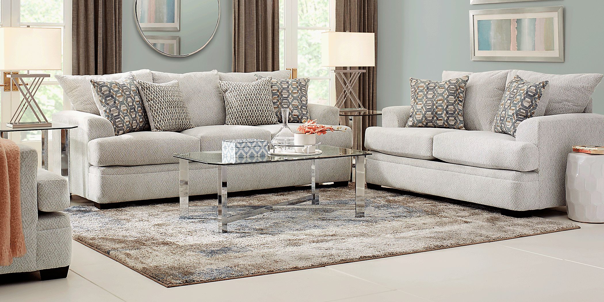 Blair Park 7 Pc Beige Chenille Fabric Living Room Set With Sofa ...