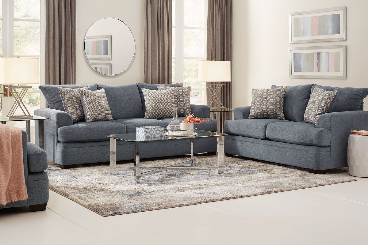 Blair Park 5 Pc Bluestone Chenille Fabric Living Room Set With Sofa ...