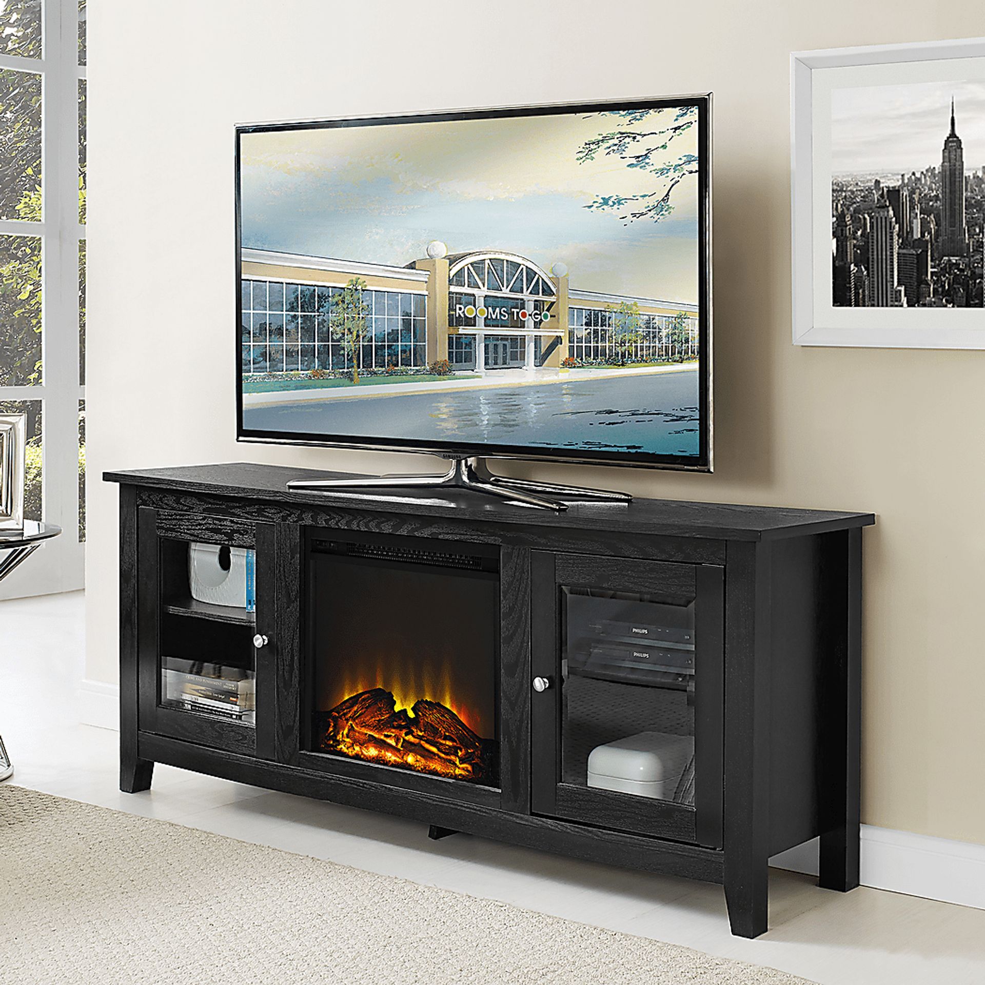 Blaize Black 58 in. Console with Electric Fireplace - Image 3