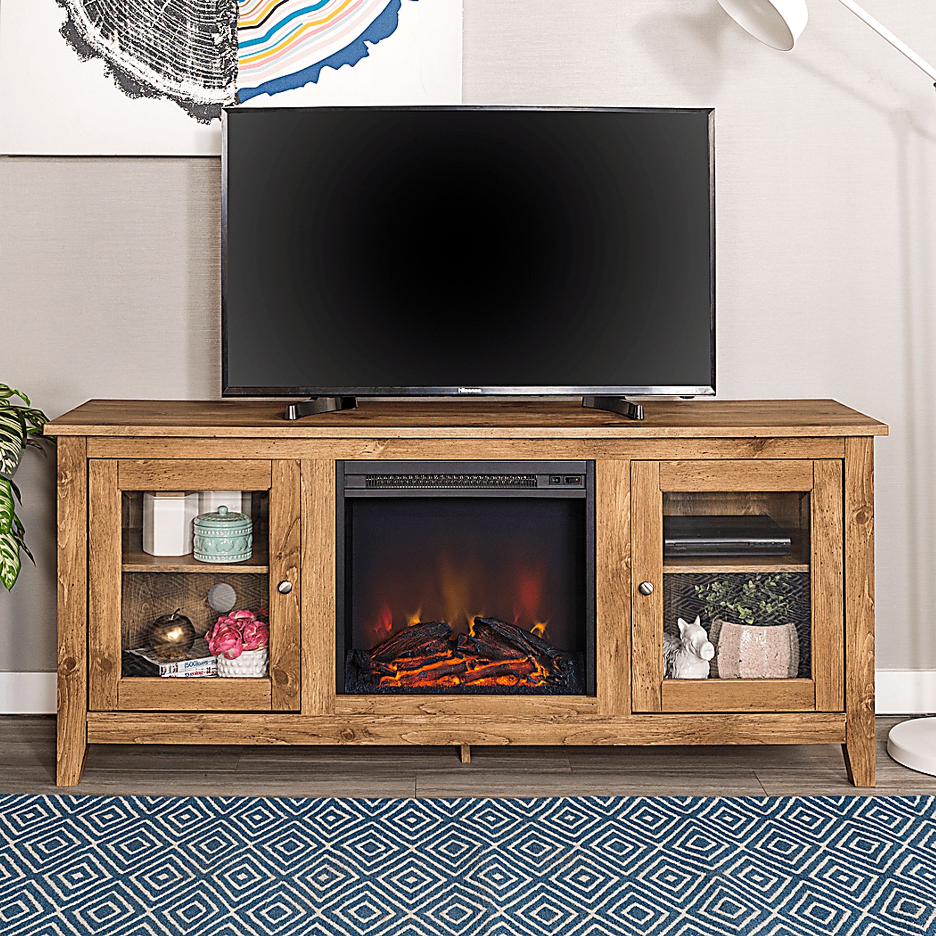 Blaize Natural 58 in. Console with Electric Fireplace - Image 3