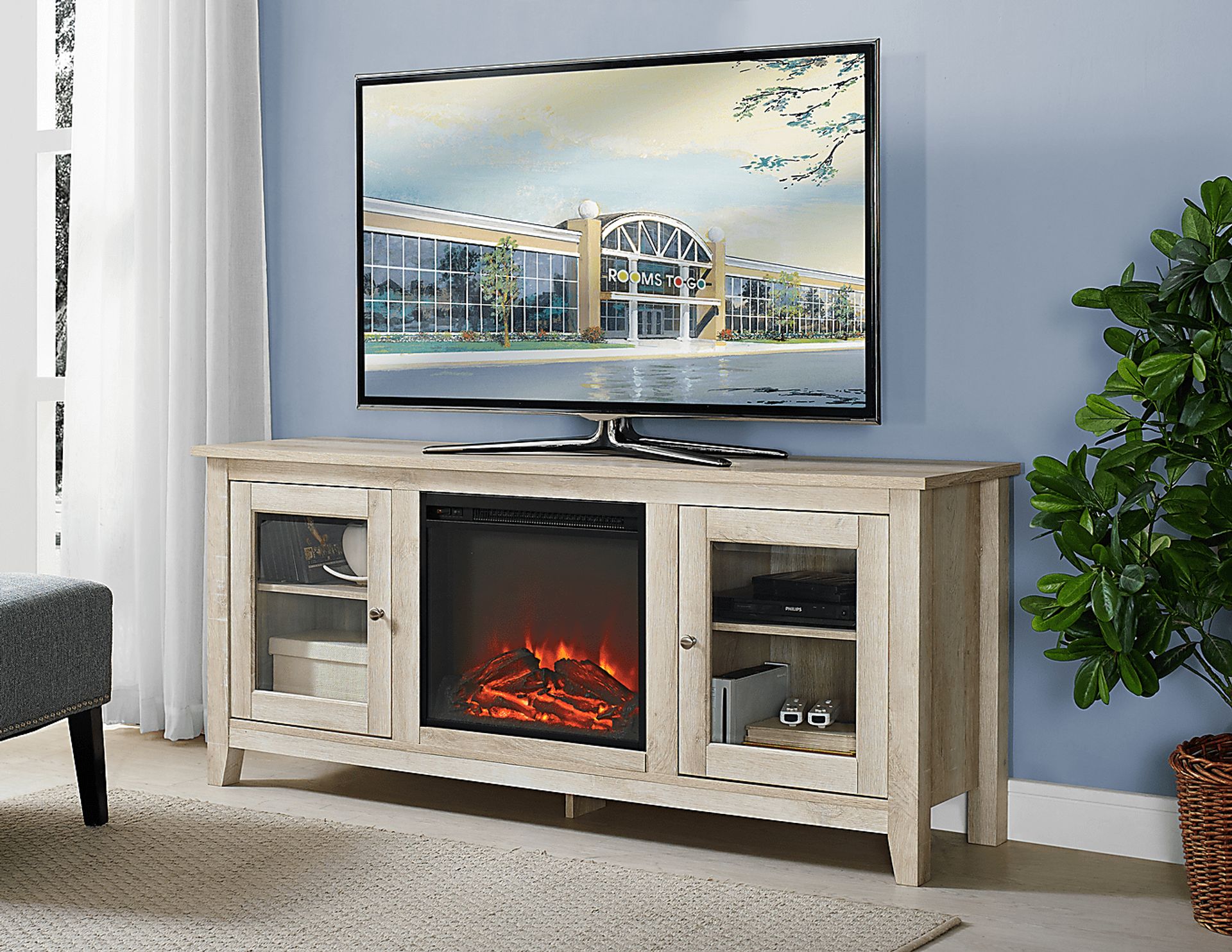 Blaize White 58 in. Console with Electric Fireplace - Image 3