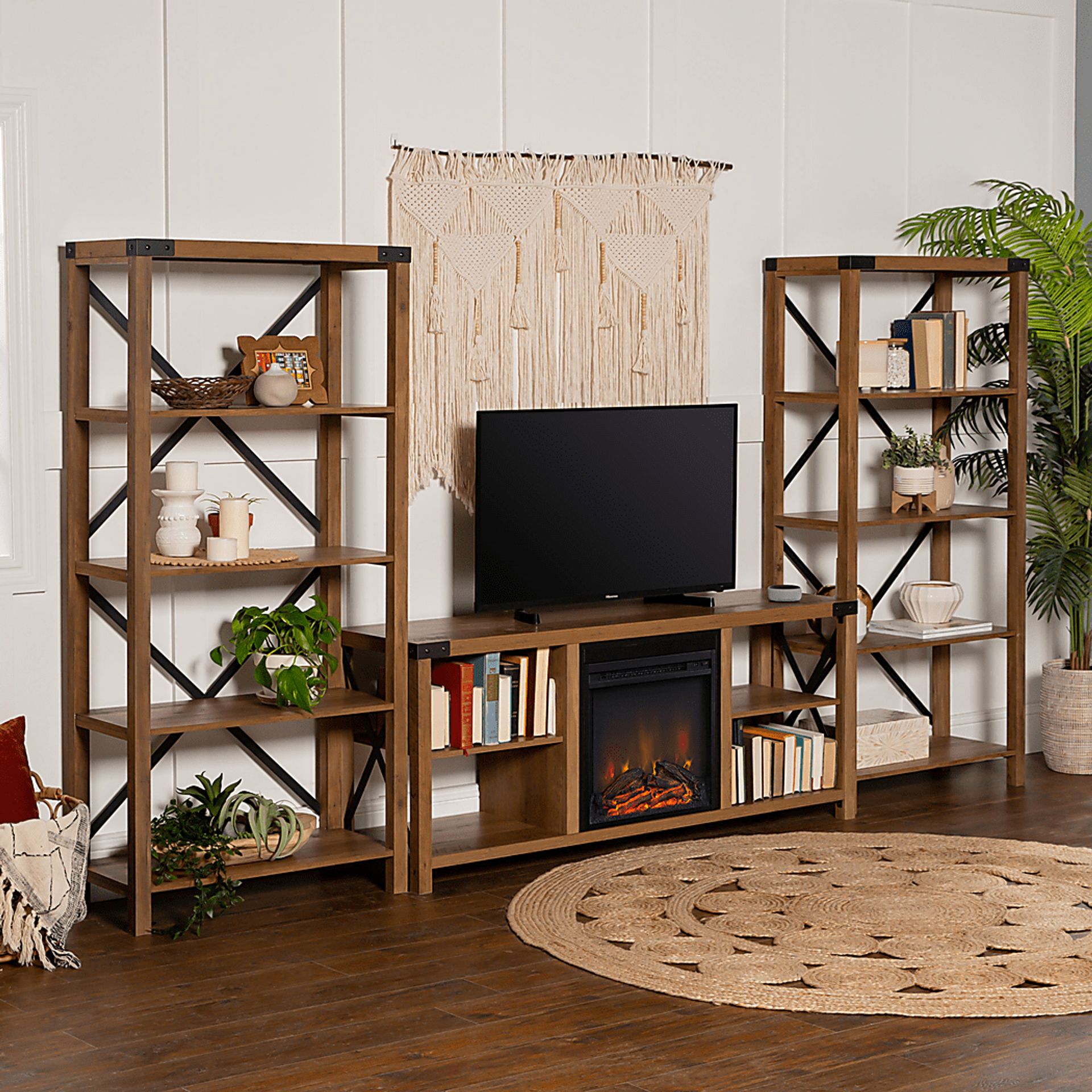 Blakewood Brown 60 in. Console, With Electric Fireplace - Image 4