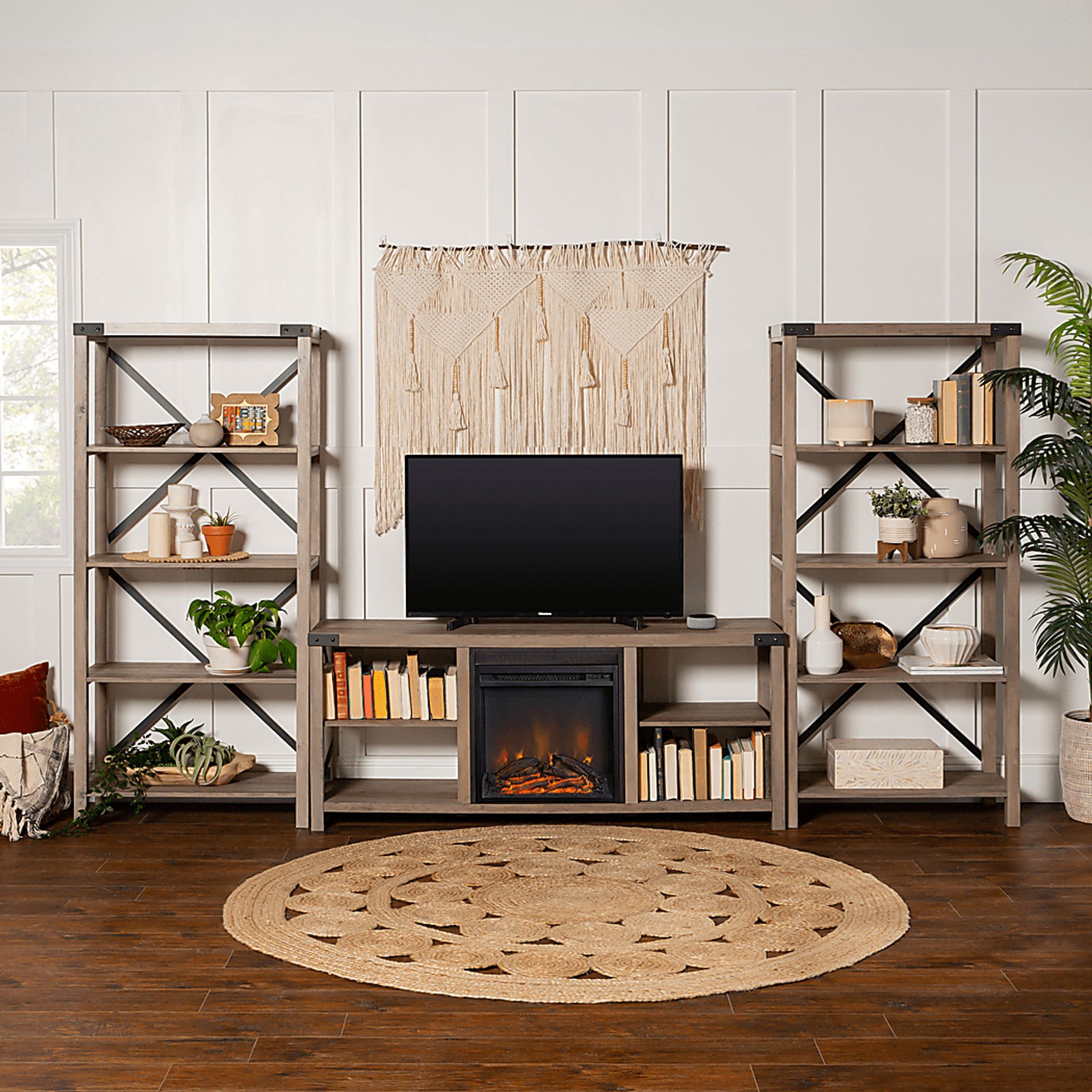 Blakewood Gray 60 in. Console, With Electric Fireplace - Image 5