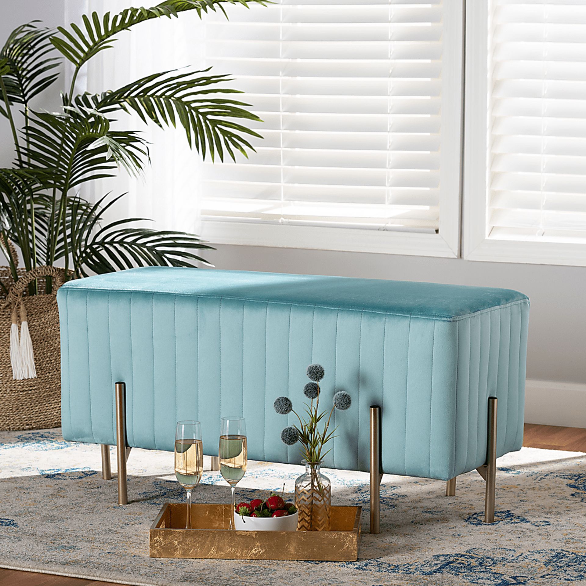 Blanning Blue Ottoman - Image 5