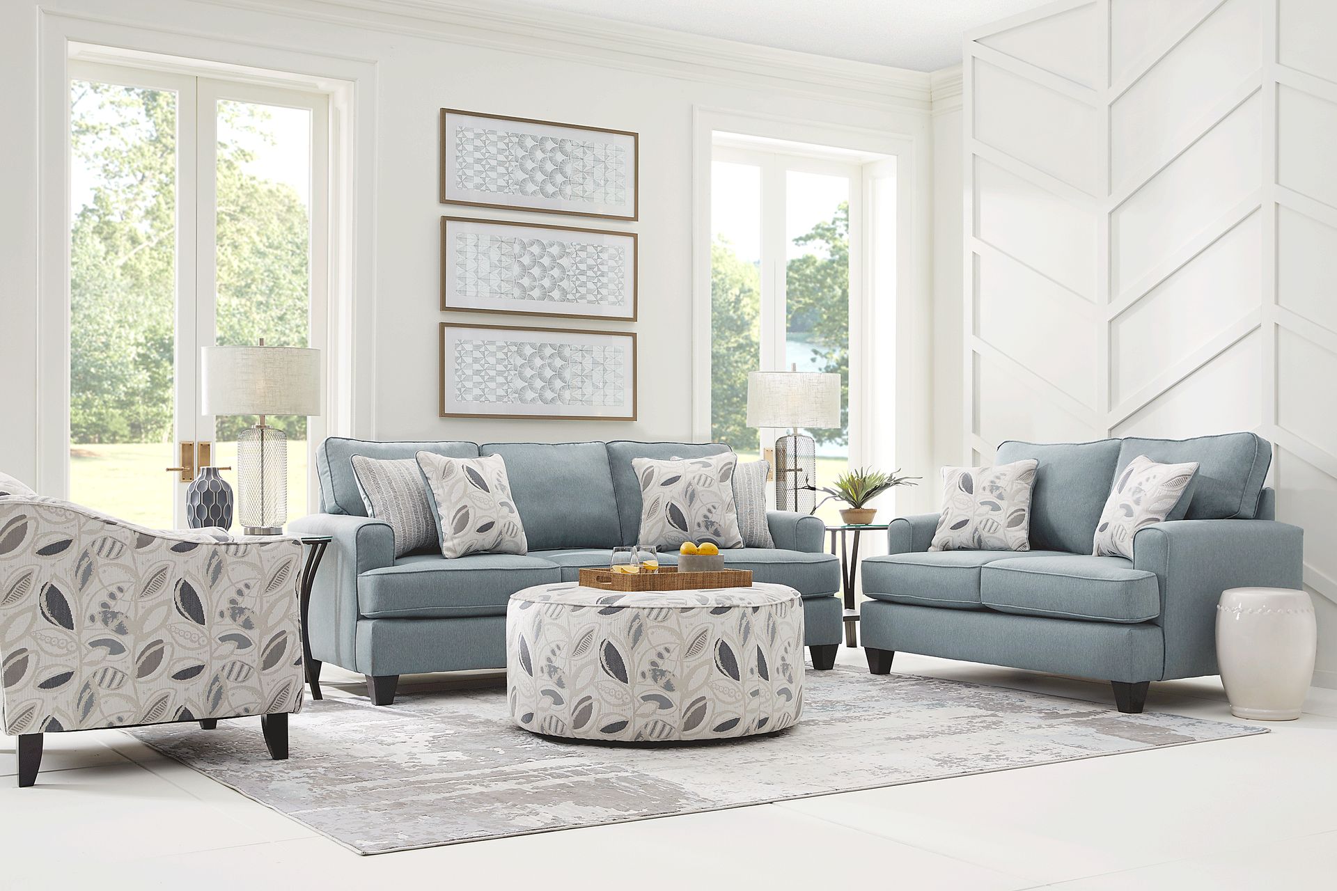 Blooming Grove Aqua 2 Pc Living Room - Image 1
