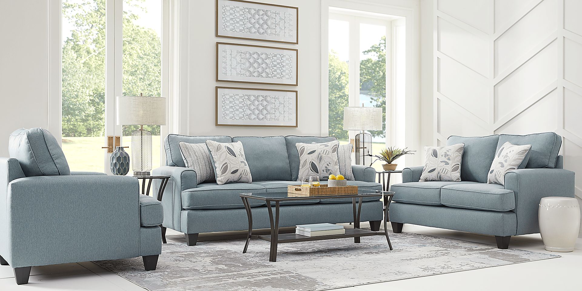 Blooming Grove Aqua 5 Pc Living Room - Image 1
