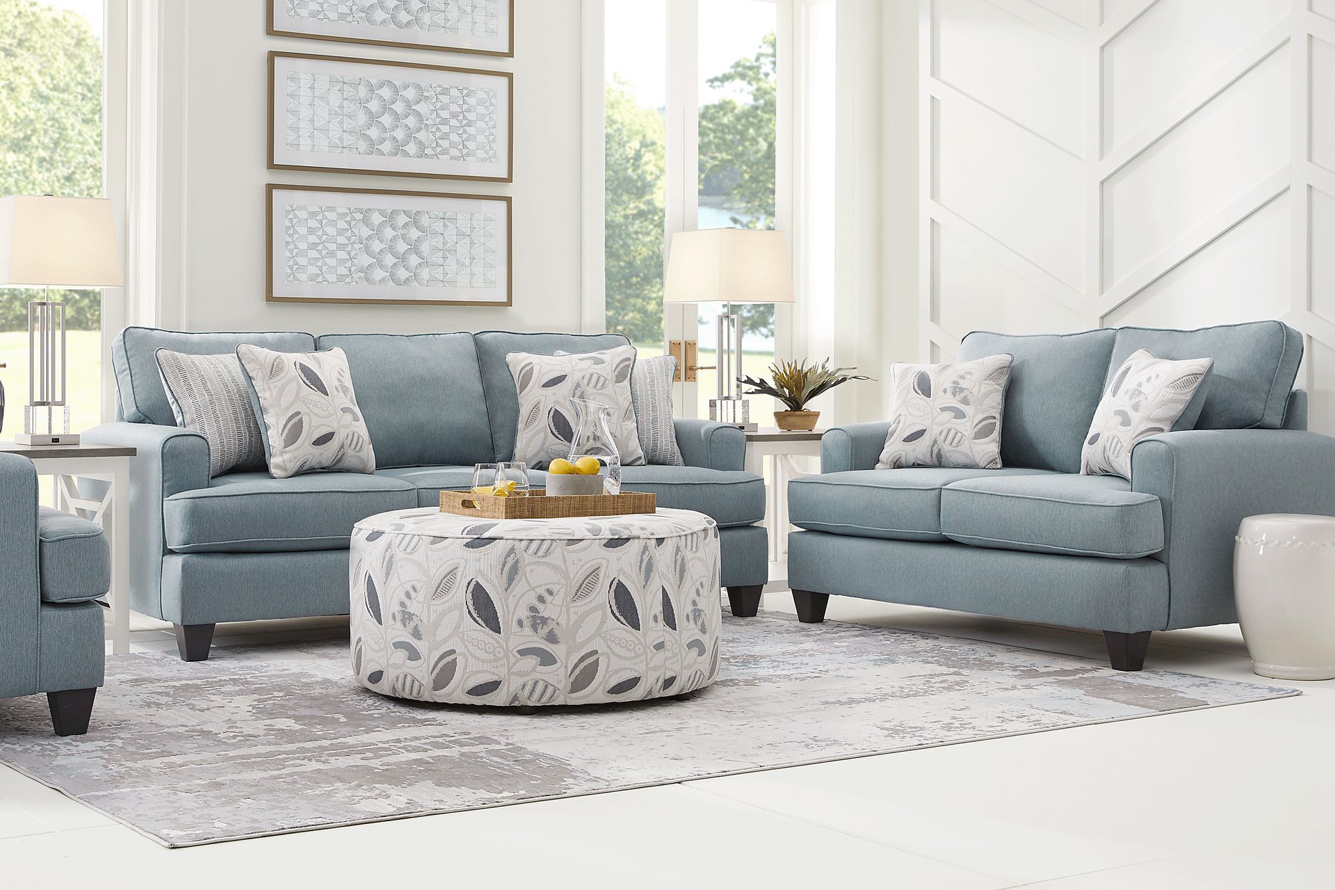 Blooming Grove Aqua 7 Pc Living Room with Sleeper Sofa - Image 1