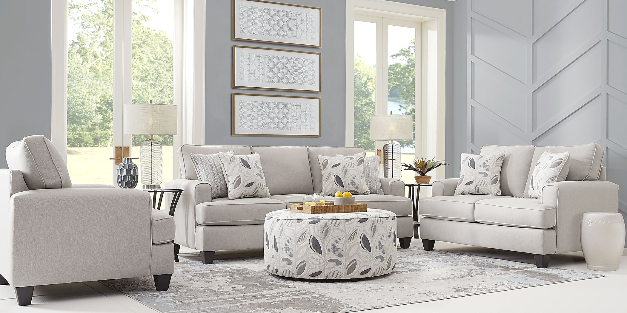 Blooming Grove 2 Pc Oatmeal Beige Polypropylene Fabric Living Room