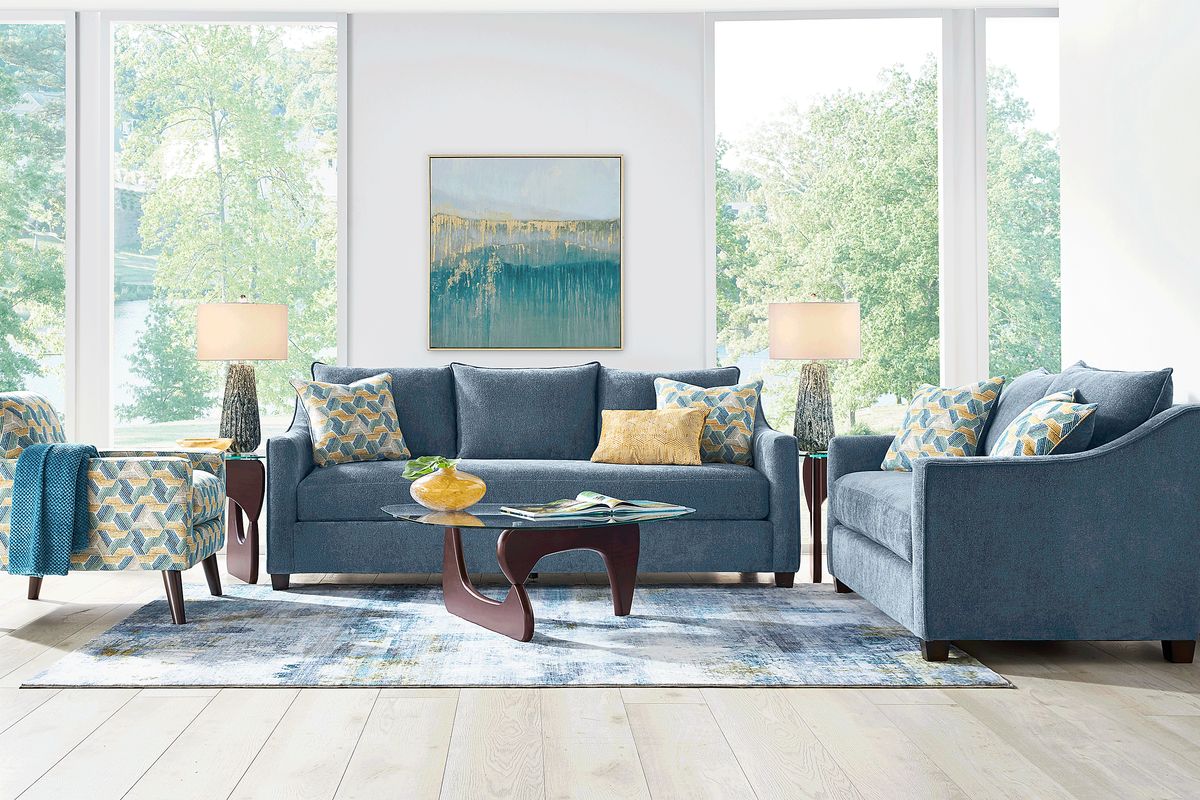 Bloomington Denim Blue Chenille Fabric Loveseat | Rooms to Go