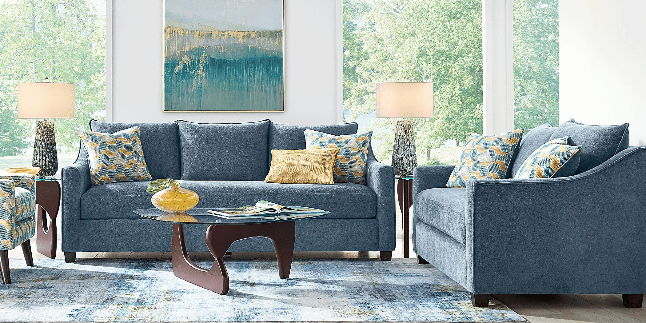 Bloomington 2 Pc Denim Blue Chenille Fabric Living Room Set With