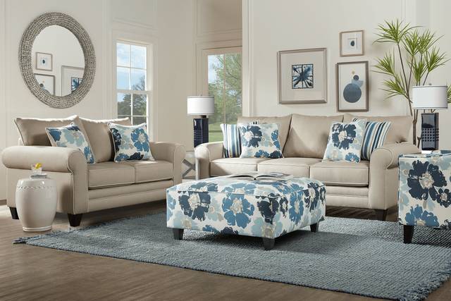 Blossom Fields Beige 7 Pc Living Room with Gel Foam Sleeper Sofa - Thumbnail - Image 1