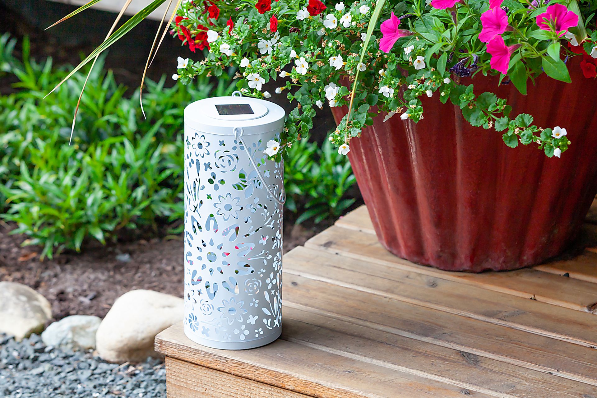 Blossom Hill White Outdoor Solar Lantern - Image 2