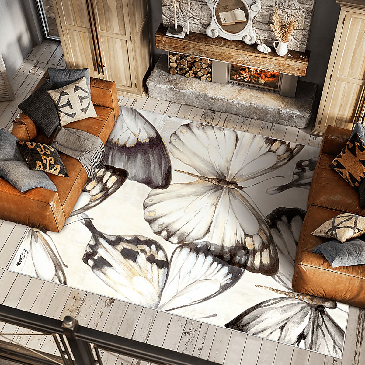 Blossom Villa Brown,Off-White Beige,Brown,White Rugs | Rooms to Go
