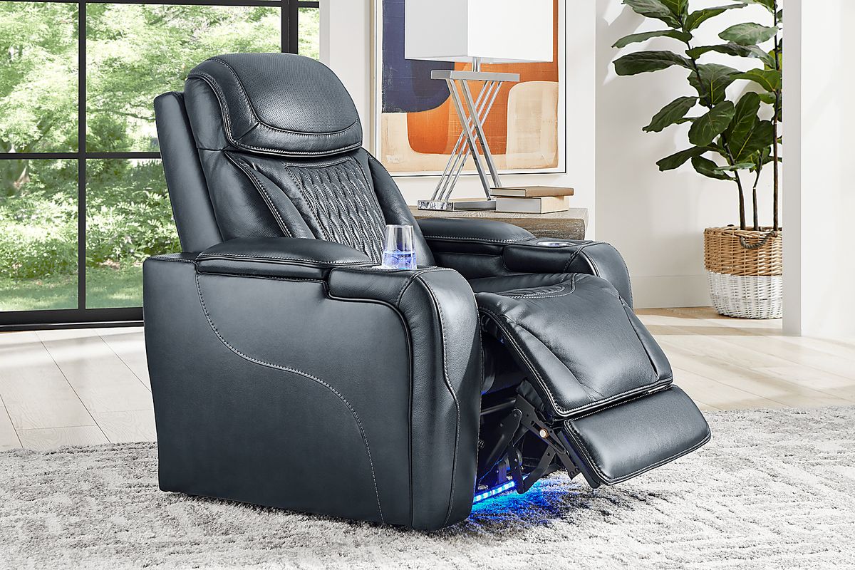 Sound Tech Shaq Recliner To Go Blue Leather Triple Power | Rooms to Go