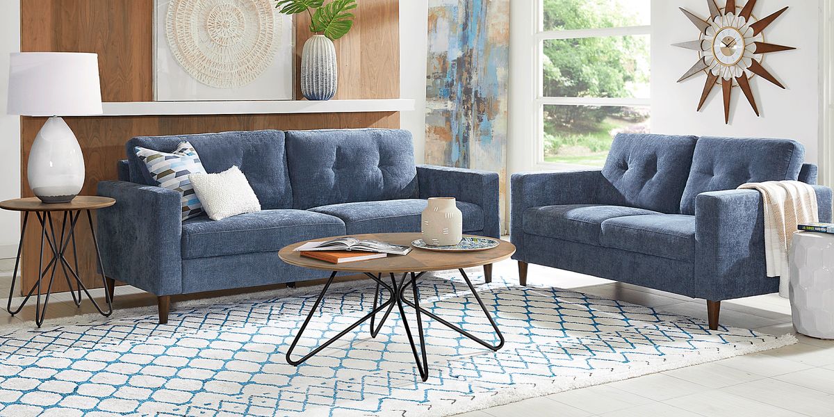 Bonavista 5 Pc Blue Polyester Fabric Living Room Set Rooms To Go