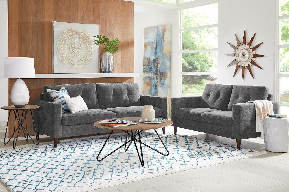 Bonavista 7 Pc Gray Polyester Fabric Living Room Set With Sofa ...
