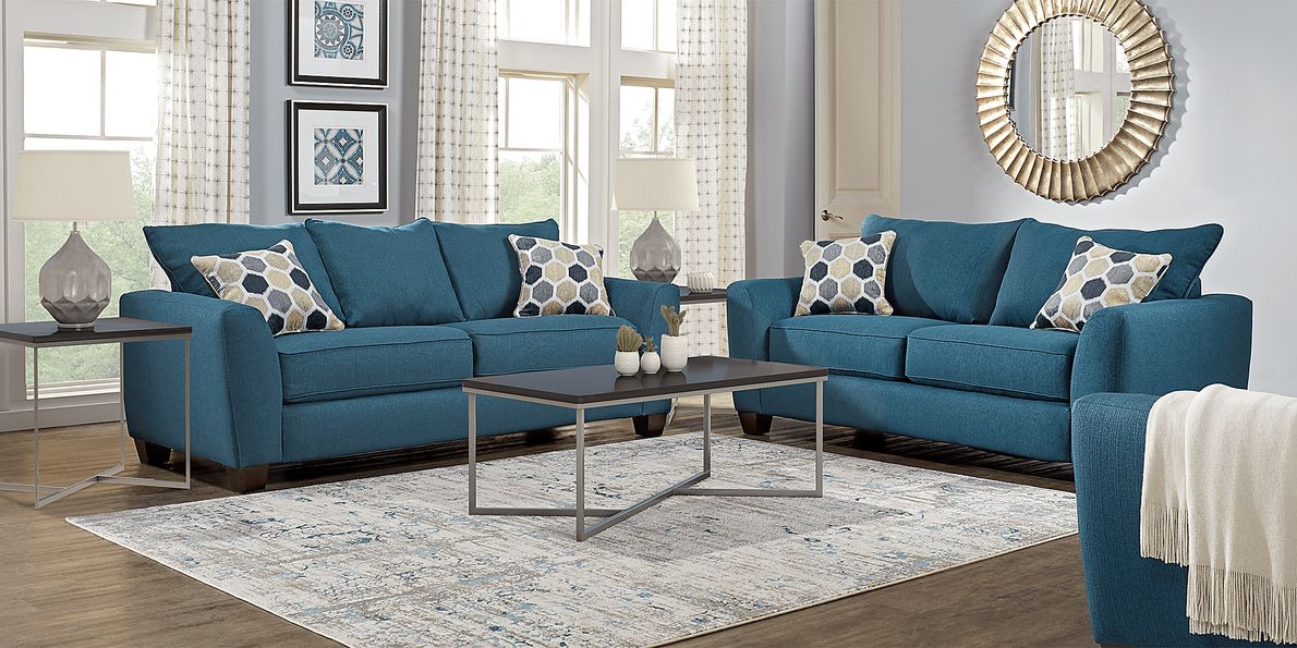 Blue Sofa with Blue Seat Cushions - Contemporary - Living Room