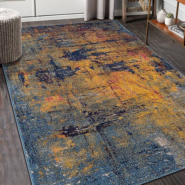 Borve Orange/Navy 5'3 x 7'6 Rug - Thumbnail - Image 2