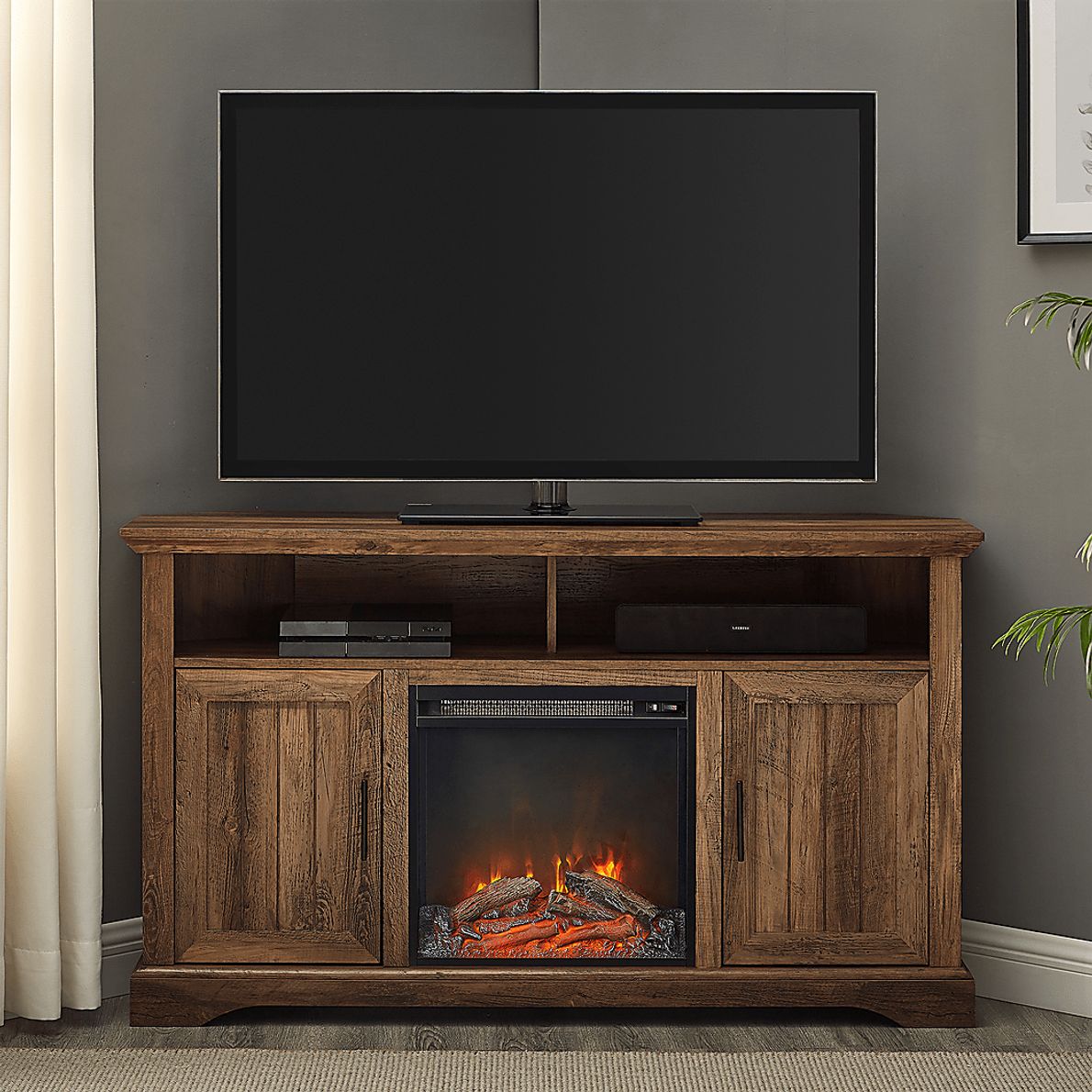 Bosswood Brown 54 in. Console With Electric Fireplace - Rooms To Go