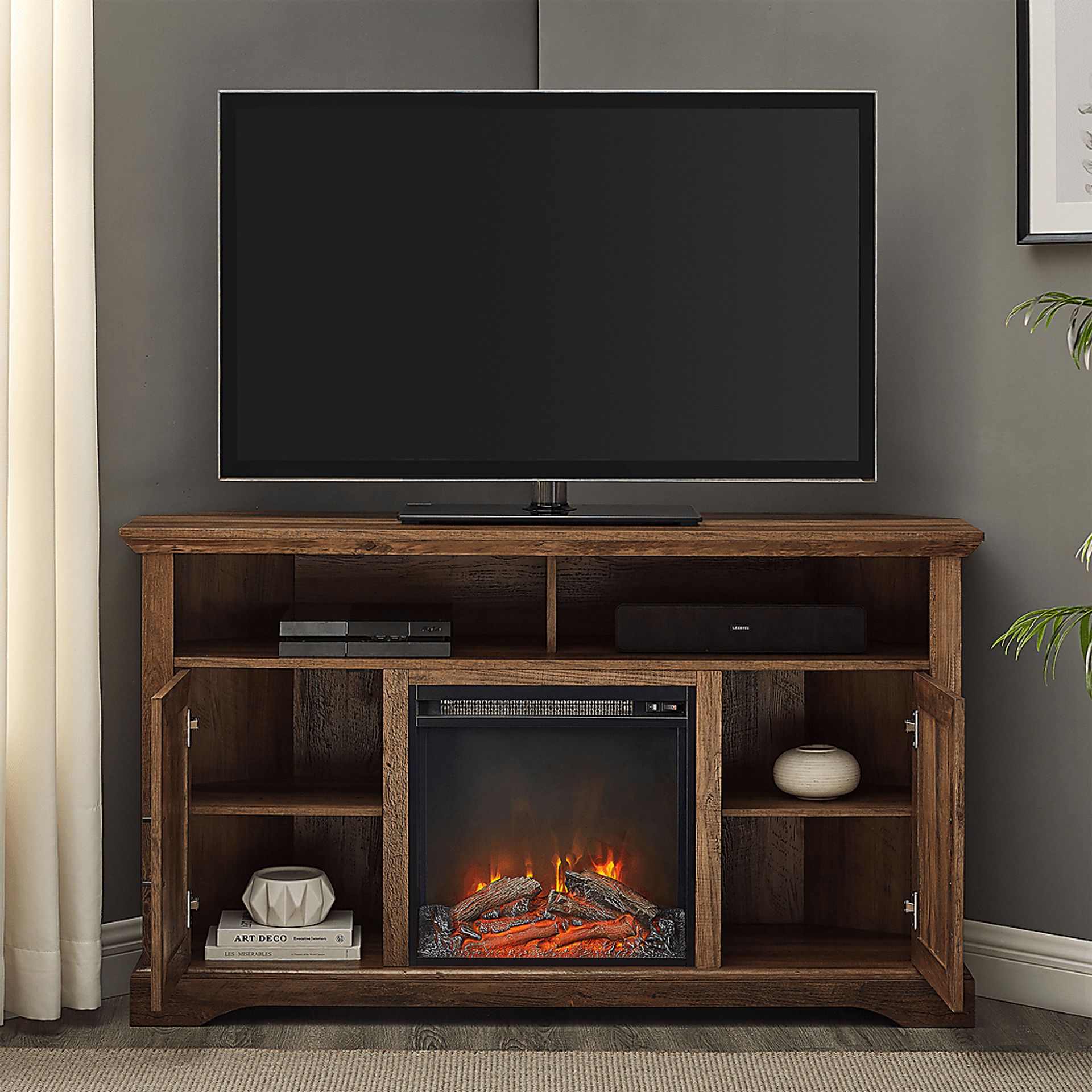 Bosswood Brown 54 in. Console With Electric Fireplace - Image 5