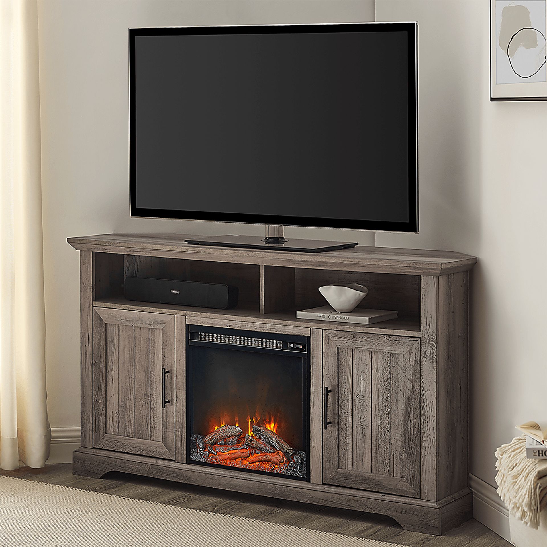 Bosswood Gray 54 in. Console With Electric Fireplace - Image 6