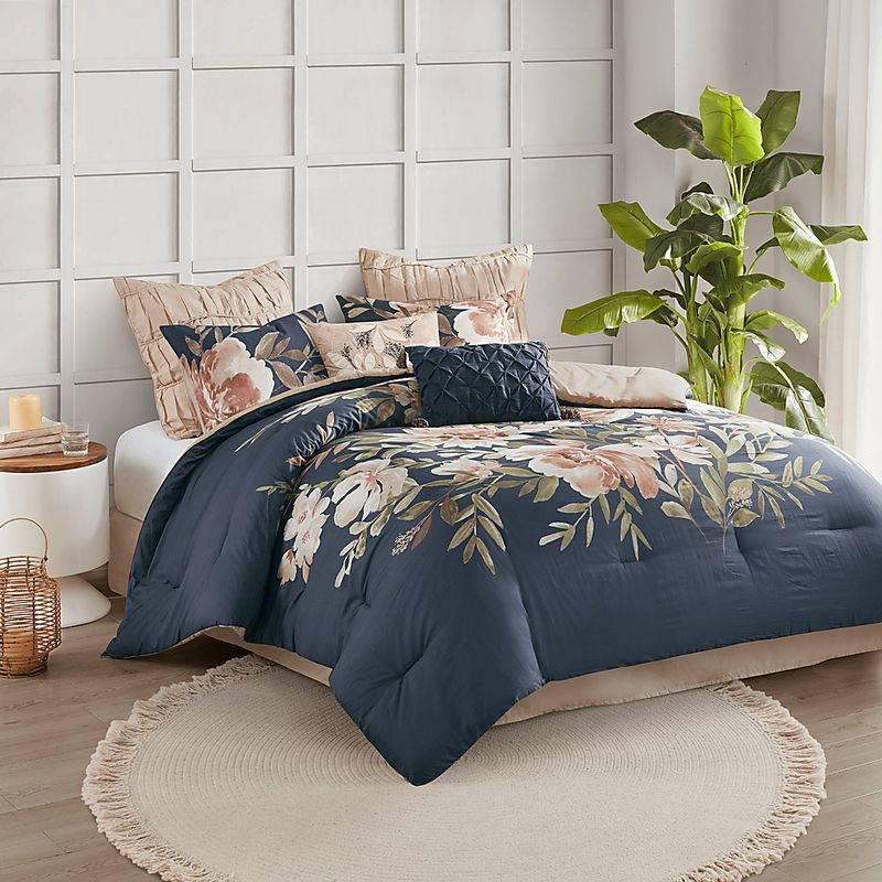 Bottlebrush Navy 8 Pc California King Comforter Set