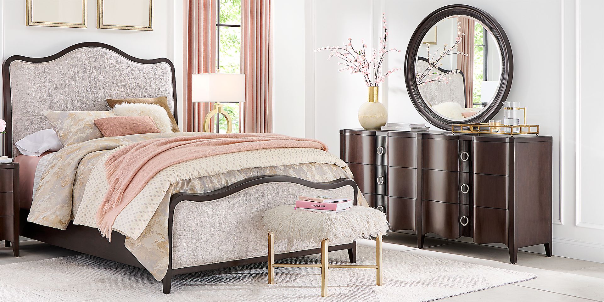 Bradbury Brown Cherry 3 Pc King Upholstered Bed - Image 2