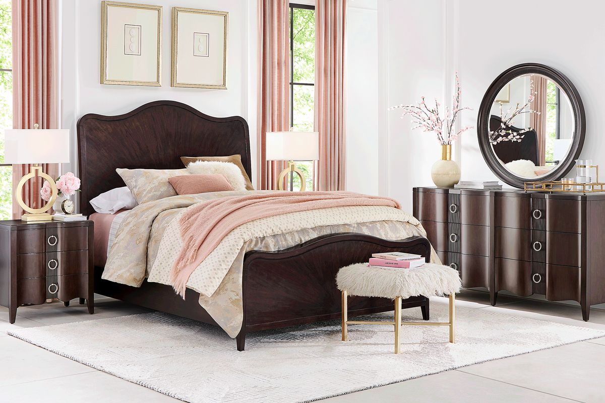 Cindy Crawford Bradbury 5 Pc Brown Cherry Dark Wood Queen Bedroom Set ...
