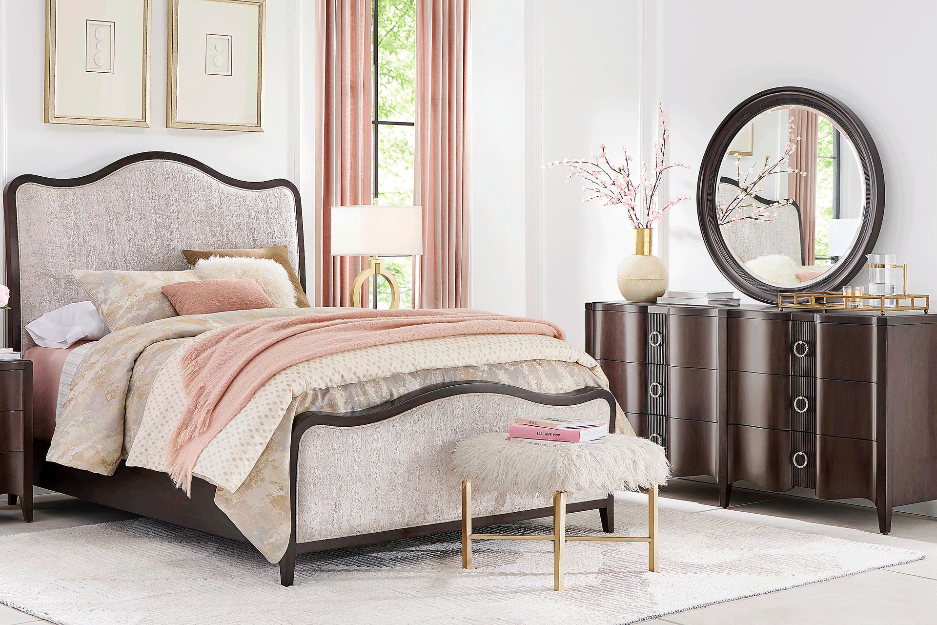 Bradbury Brown Cherry 5 Pc Queen Upholstered Bedroom - Image 1