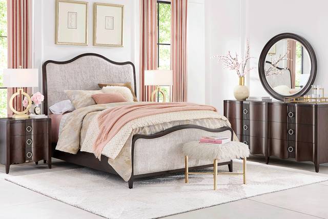 Bradbury Brown Cherry 3 Pc Queen Upholstered Bed - Thumbnail - Image 2
