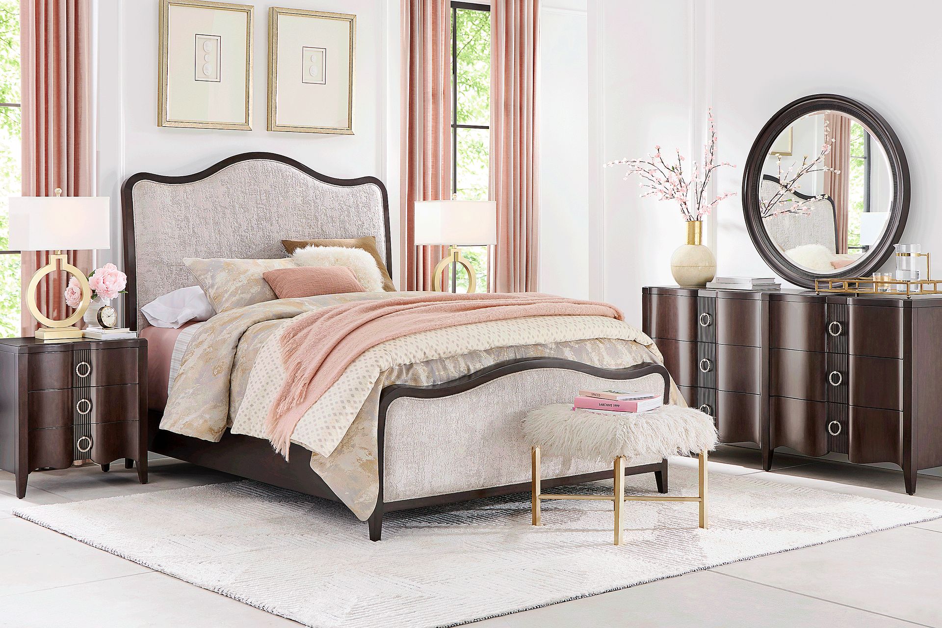 Bradbury Brown Cherry 3 Pc Queen Upholstered Bed - Image 2