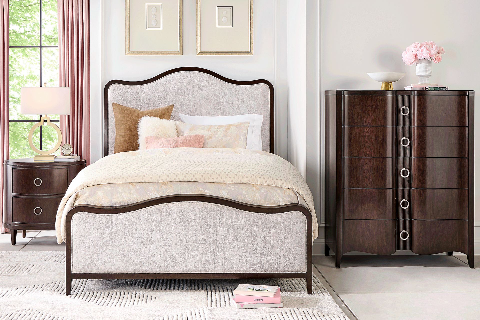 Bradbury Brown Cherry 5 Pc Queen Upholstered Bedroom - Image 1