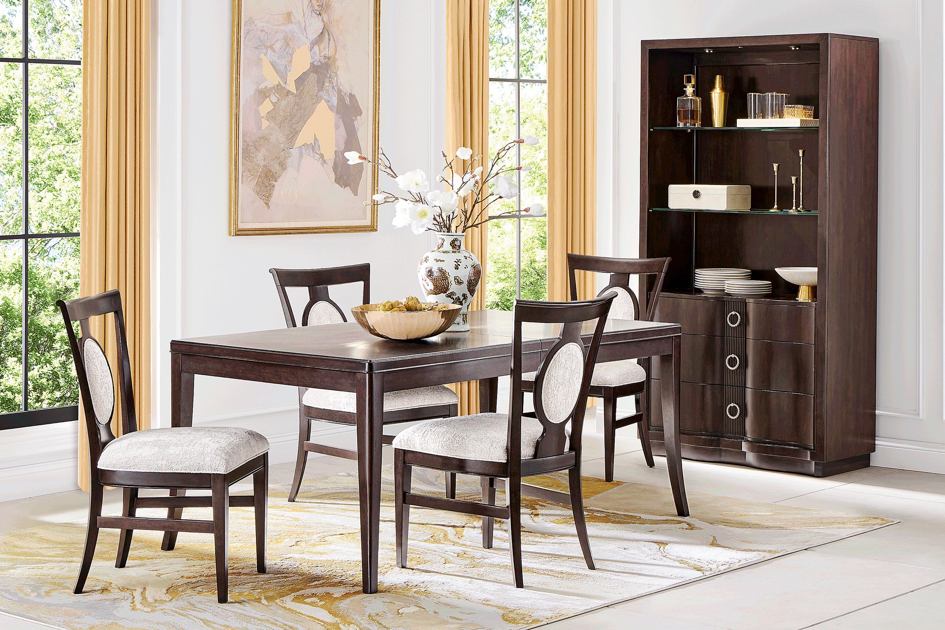Bradbury Brown Cherry 5pc Dining Room with Upholstered Chairs - Image 1
