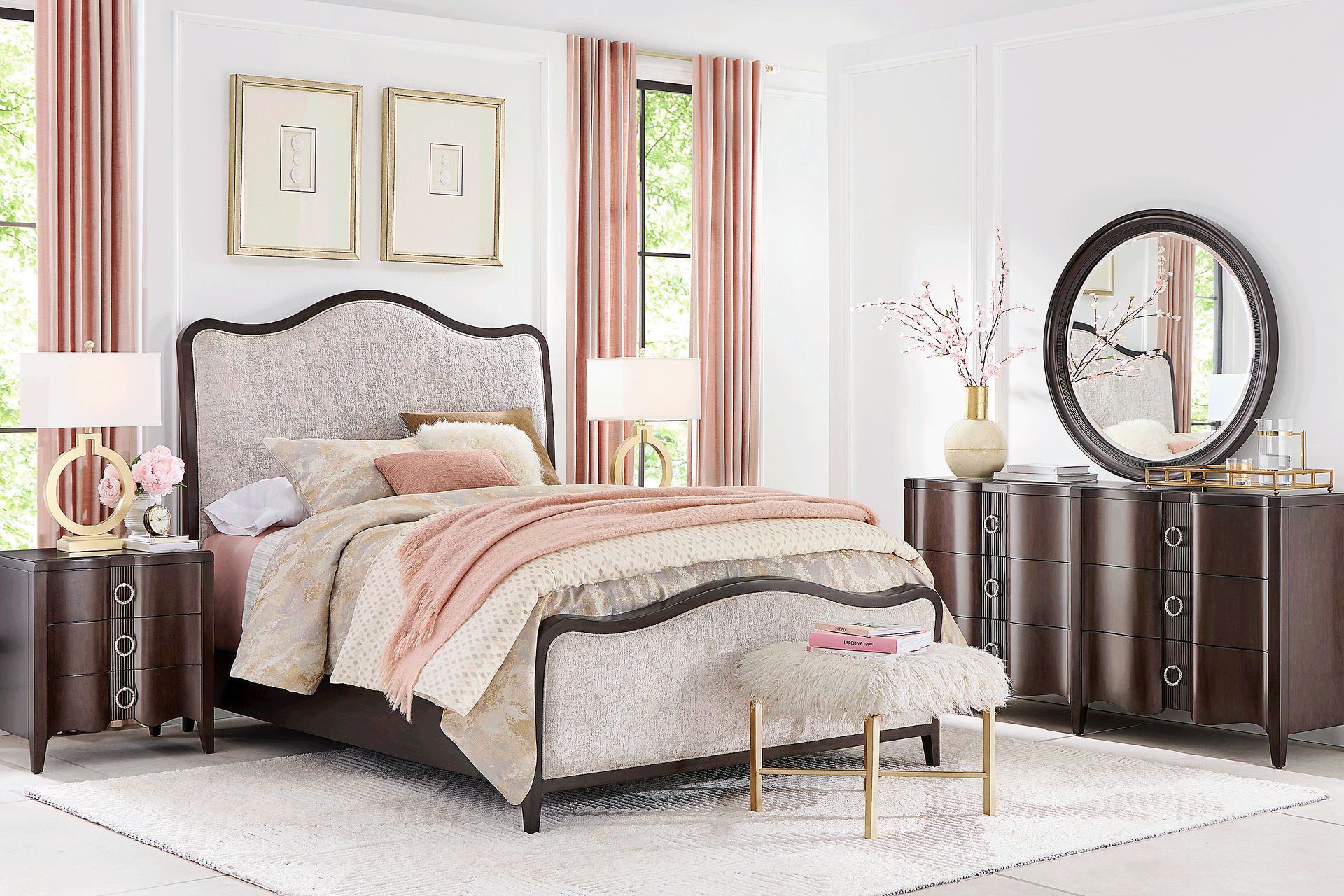 Bradbury Brown Cherry 7 Pc King Upholstered Bedroom - Image 1