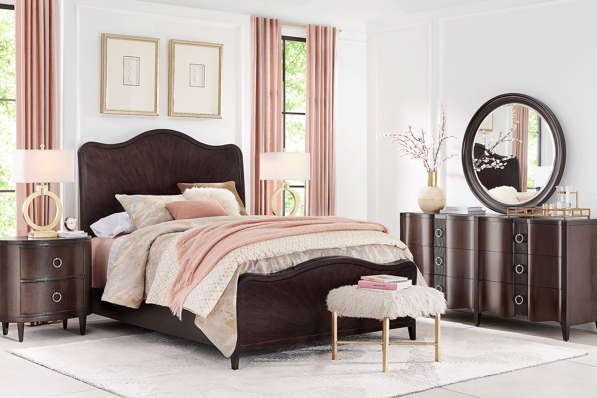 Bradbury Brown Cherry 7 Pc Queen Panel Bedroom - Image 1
