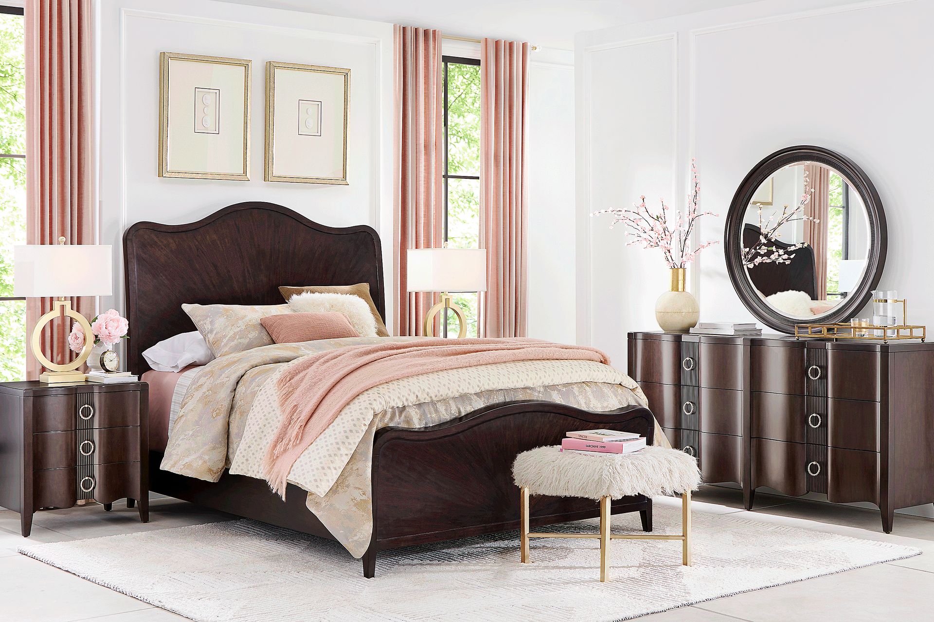 Bradbury Brown Cherry 7 Pc Queen Panel Bedroom - Image 1