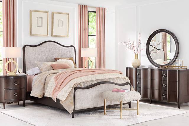 Bradbury Brown Cherry 7 Pc Queen Upholstered Bedroom - Thumbnail - Image 1