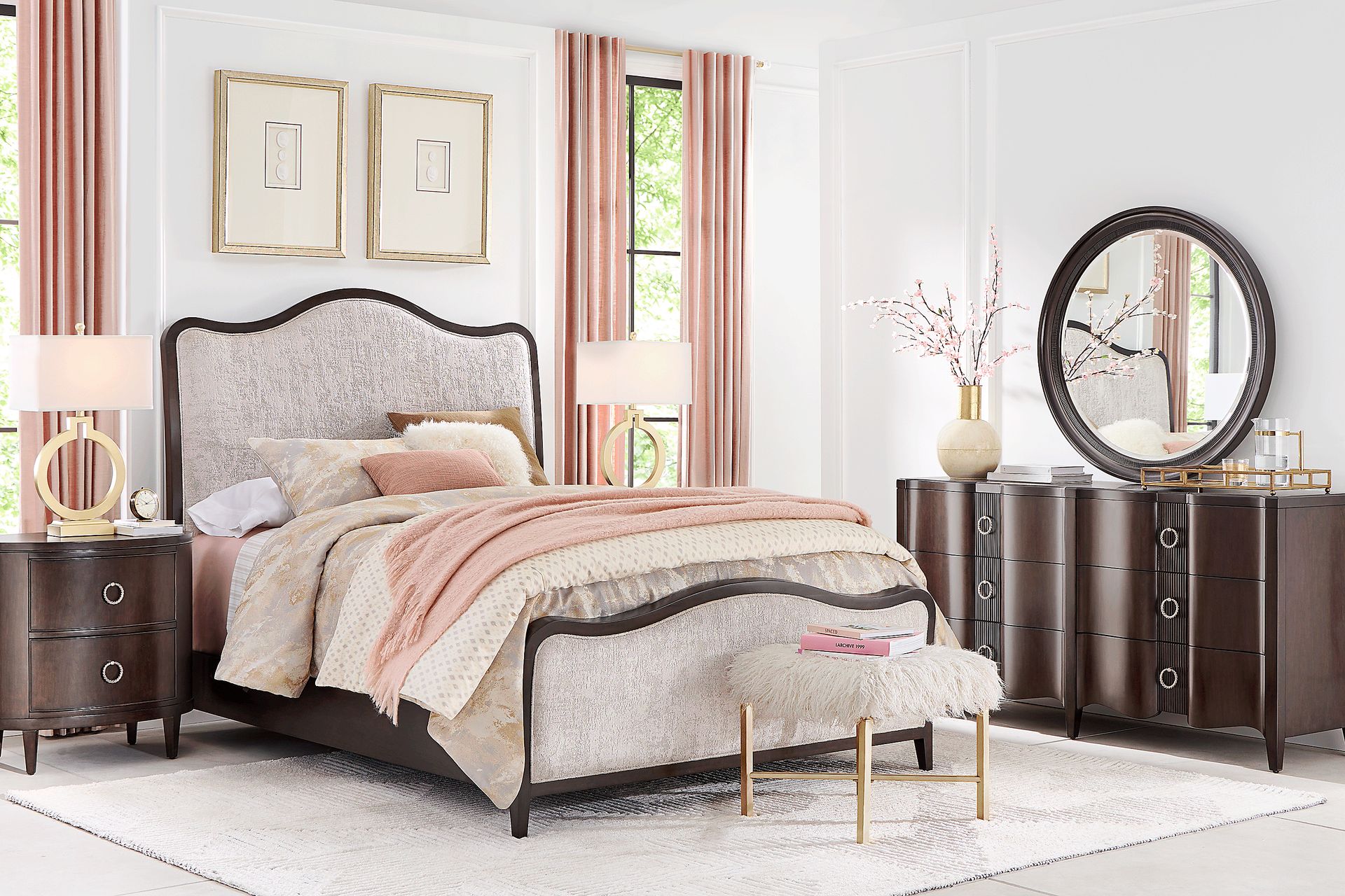 Bradbury Brown Cherry 7 Pc Queen Upholstered Bedroom - Image 1