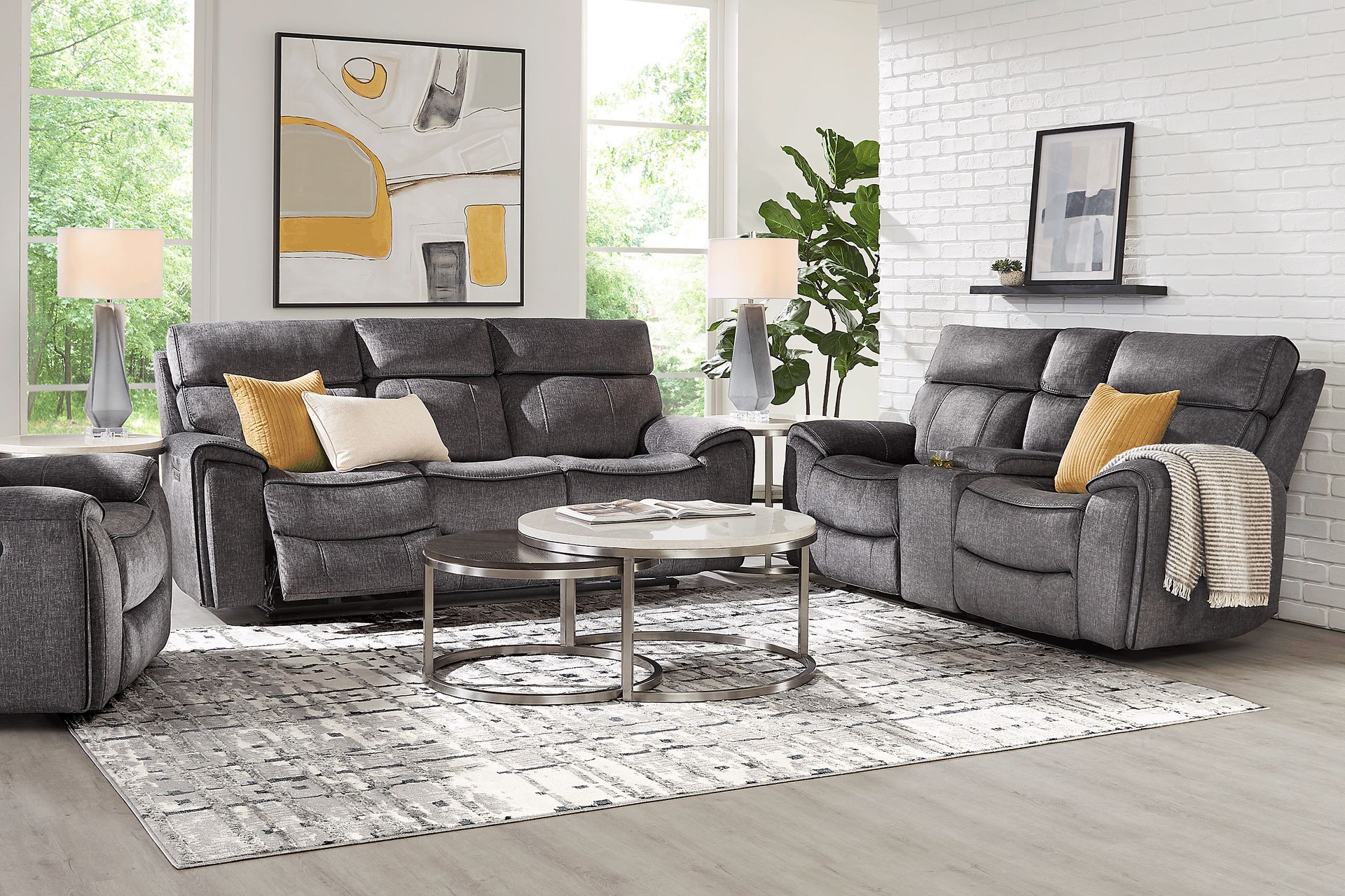 Bradshaw Place Dark Gray 5 Pc Living Room with Dual Power Reclining Sofa - Image 1