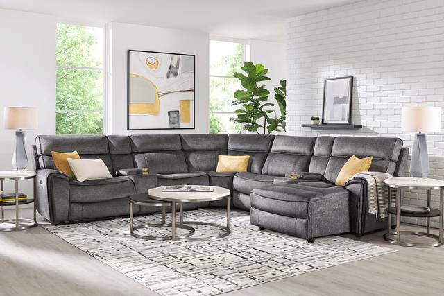 Bradshaw Place Dark Gray 7 Pc Dual Power Reclining Sectional - Thumbnail - Image 1
