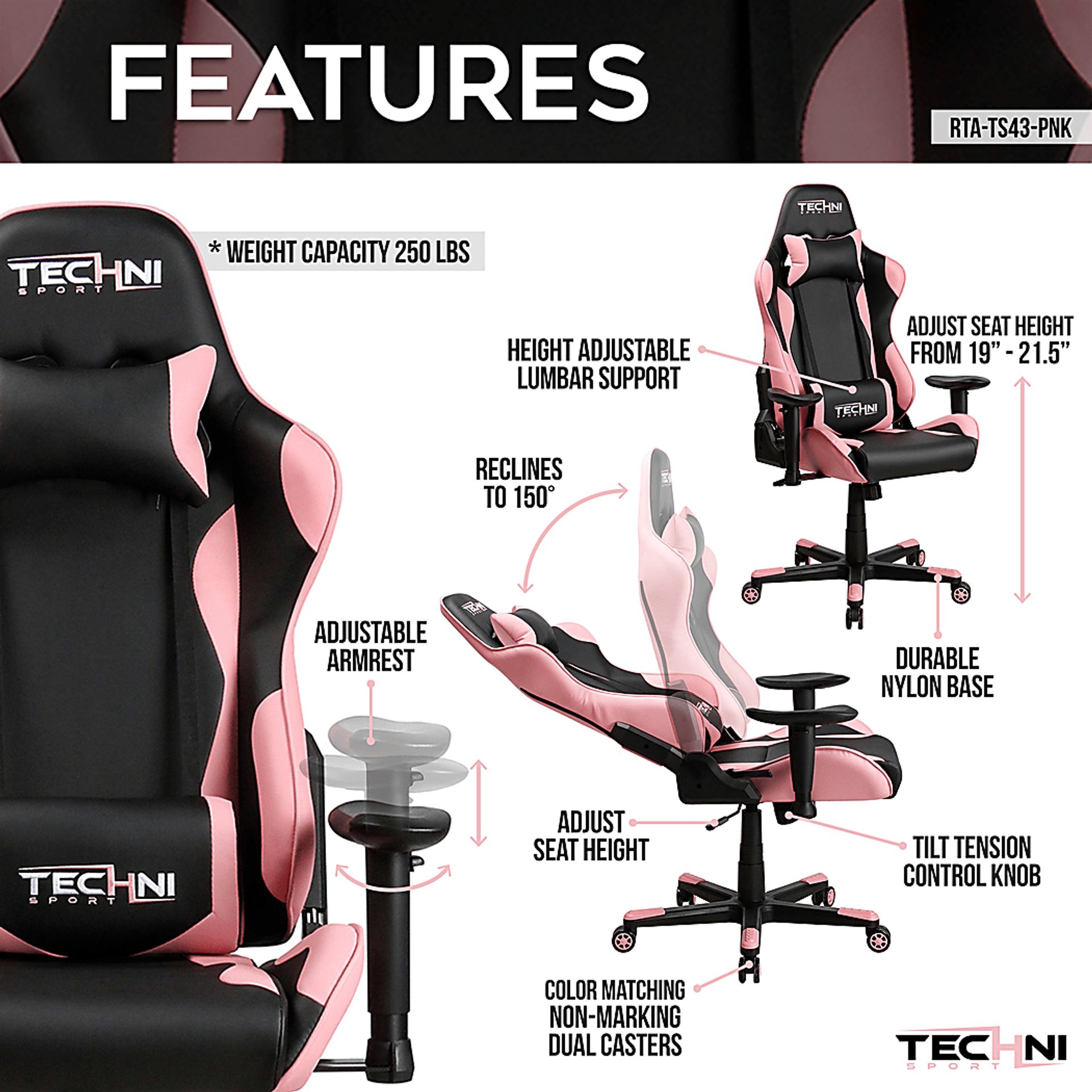 Bramgo Pink/Black Gaming Chair - Image 3