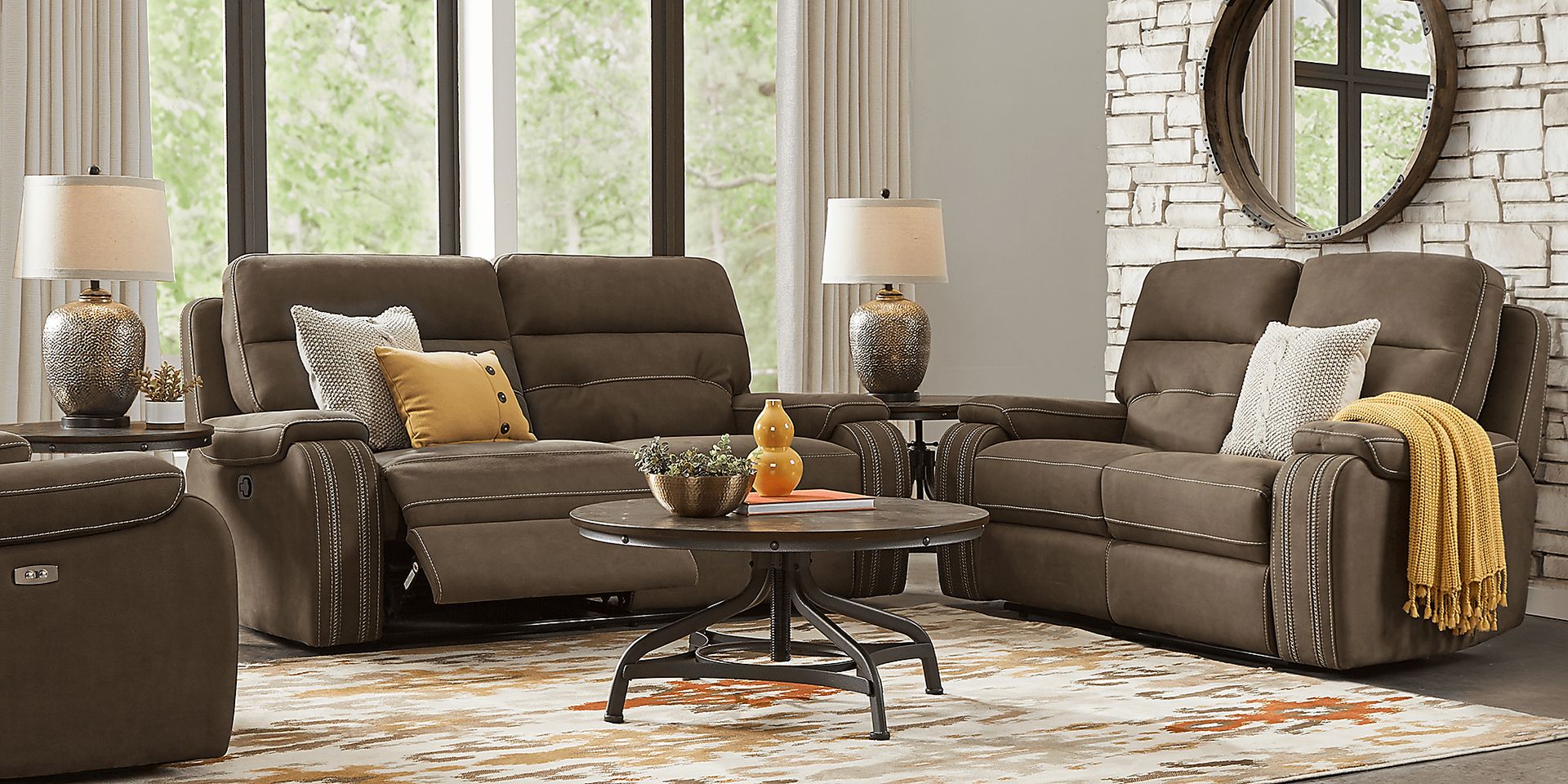 Brampton Place 3 Pc Brown Polyester Fabric Living Room Set Rooms to Go